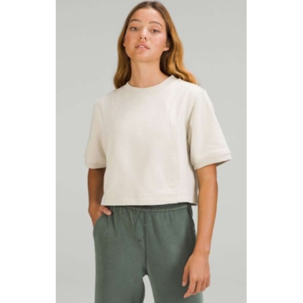 Lululemon French Terry Swift T-Shirt Womens S Cream Cropped Athleisure Short